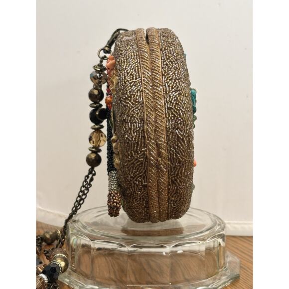 MARY FRANCES “PAINTER’S PALETTE” GOLD/RAINBOW BEADED HANDBAG/PURSE w/DUSTBAG - Picture 5 of 10